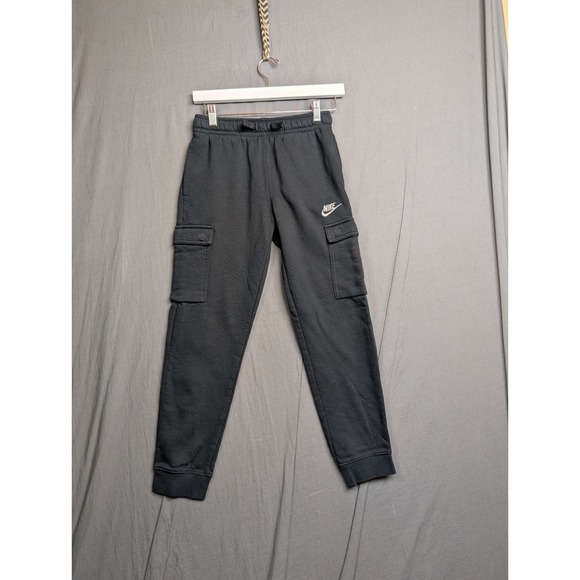 Nike Other - Nike Kids Black Fleece Cargo Jogger Sweatpants Standard Fit Medium Logo Pants